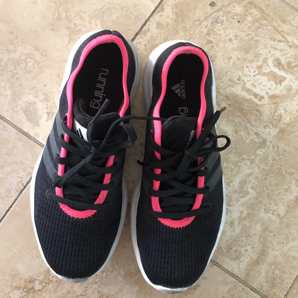 Adidas Women's Black Sneakers with Pink Highlights